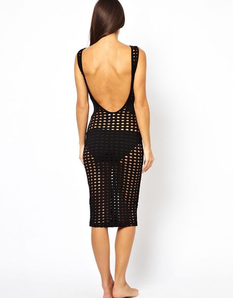 Asos Mesh Insert Ladder Beach Dress in Black  Lyst