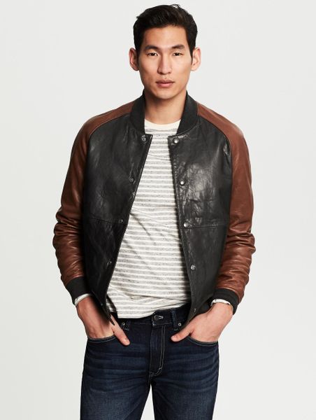 Banana Republic Heritage Leather Baseball Jacket Charcoal in Gray for