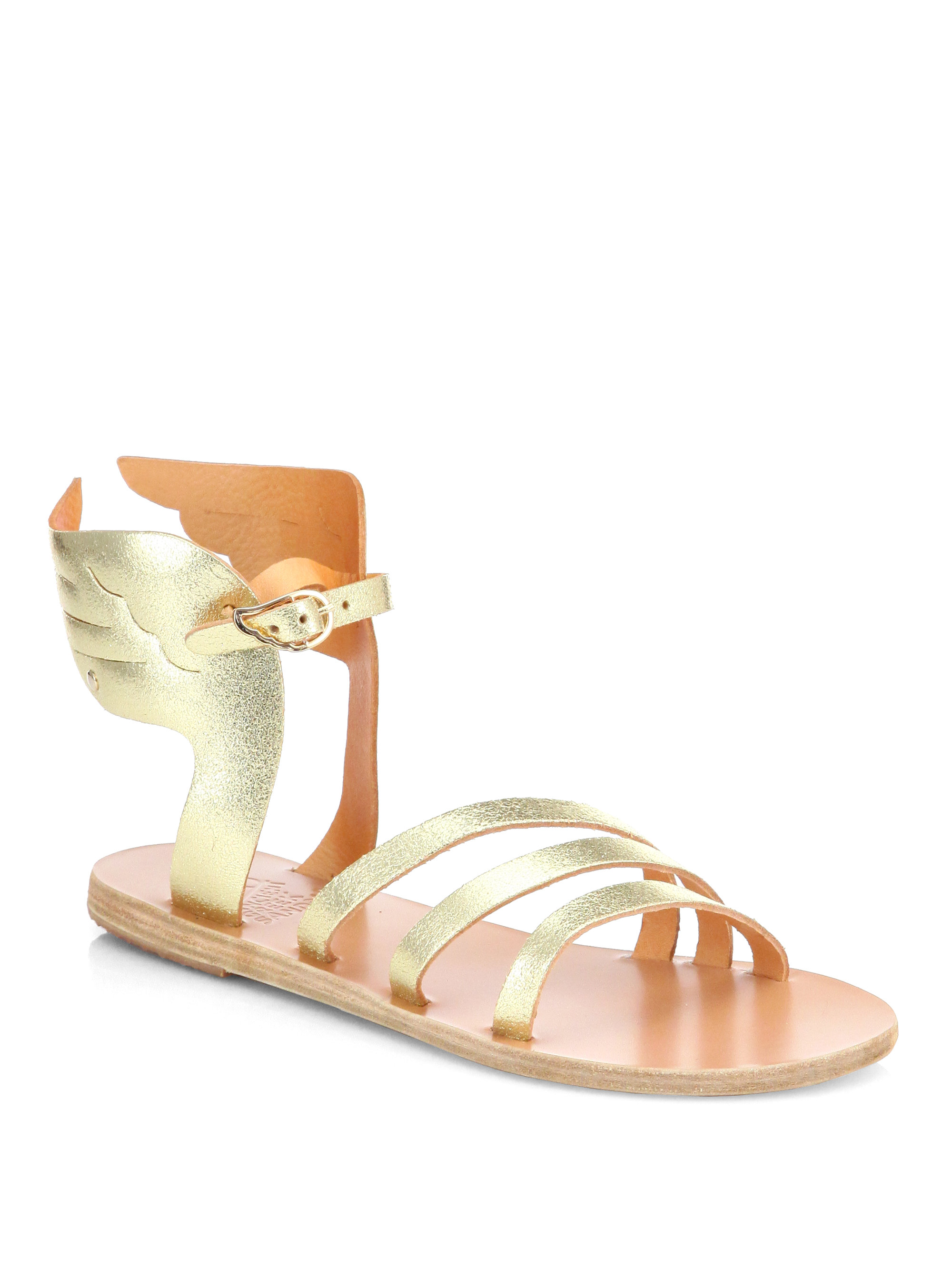 Ancient Greek Sandals Ikaria Winged Metallic Leather Sandals in Gold ...