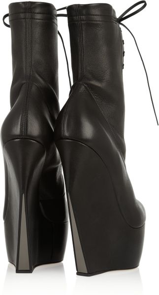 Casadei Leather Platform Wedge Boots in Black | Lyst