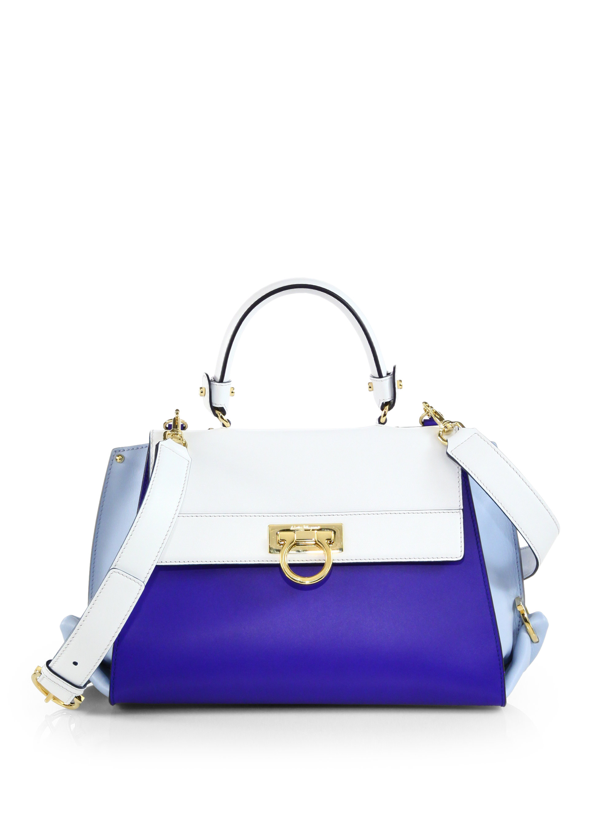 Ferragamo Sofia Colorblock Satchel in Blue (SAPPHIRE WHITE) Ferragamo Sofia Colorblock Satchel in Blue (SAPPHIRE WHITE)