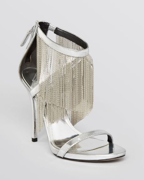 Brian Atwood Evening Sandals Condesa Fringe High Heel in Silver ...