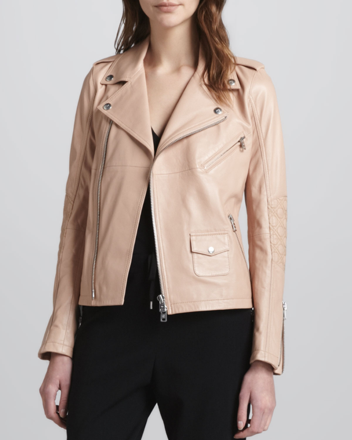 Mcq By Alexander Mcqueen Zipfront Leather Moto Jacket Blush in Pink