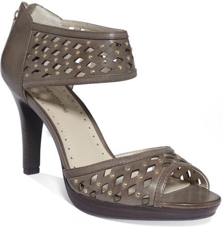 Adrienne Vittadini Gracie Mid Heel Sandals in Brown (Taupe) | Lyst