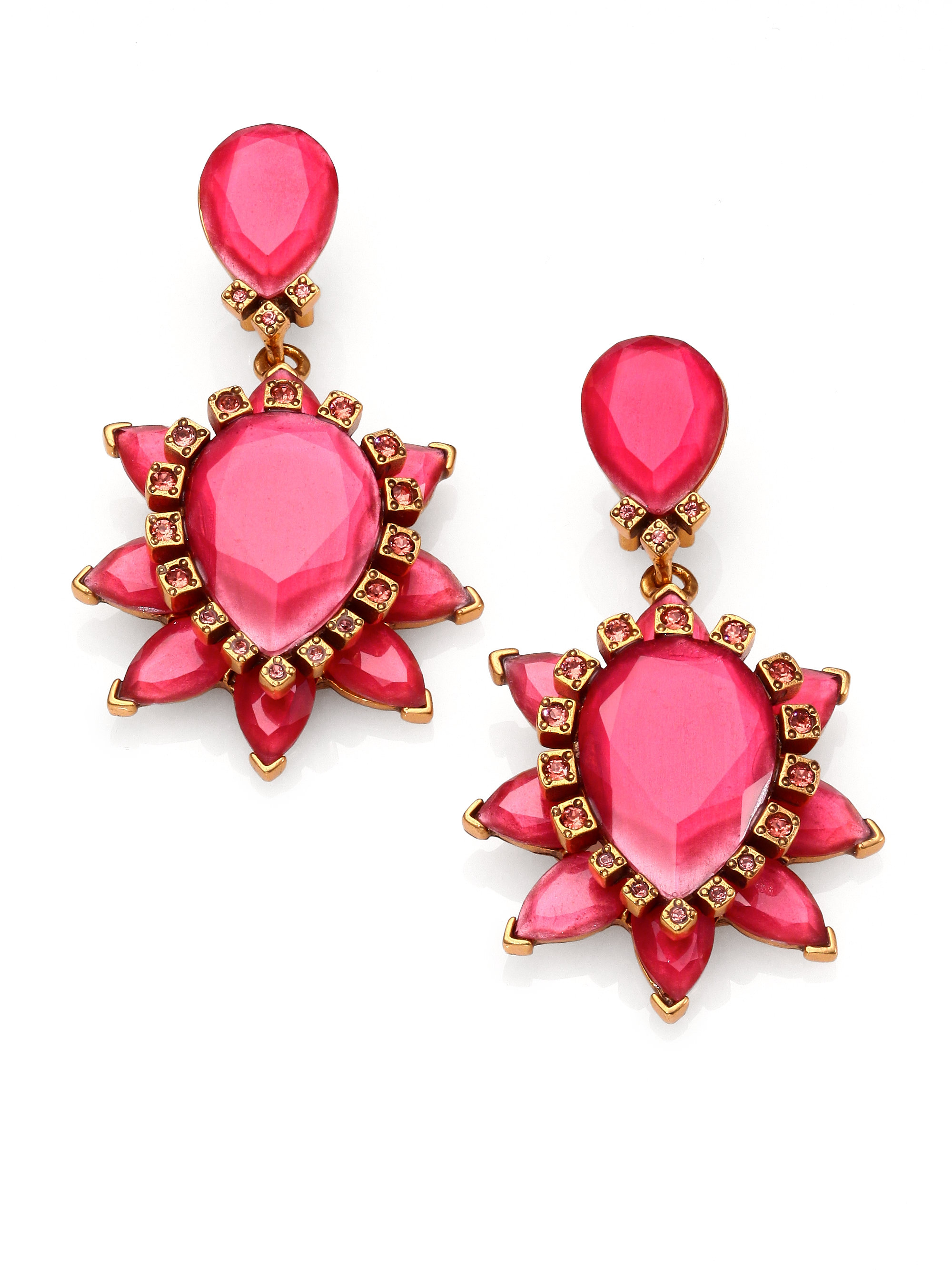 Oscar De La Renta Swarovski Crystal Starburst Clipon Earrings in Pink