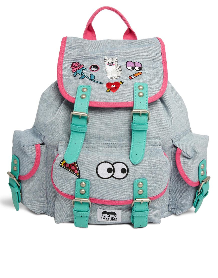 Lazy Oaf Denim Backpack with Patches in Blue Lyst