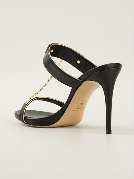 Casadei Plaque Detail Sandals in Black - Lyst