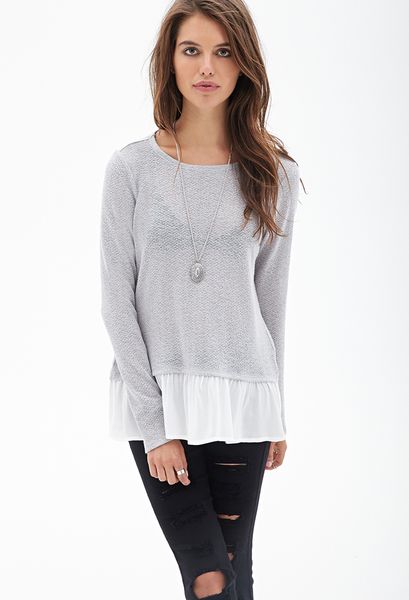 Forever 21 Crepe Layered Sweater in Gray (Greycream)