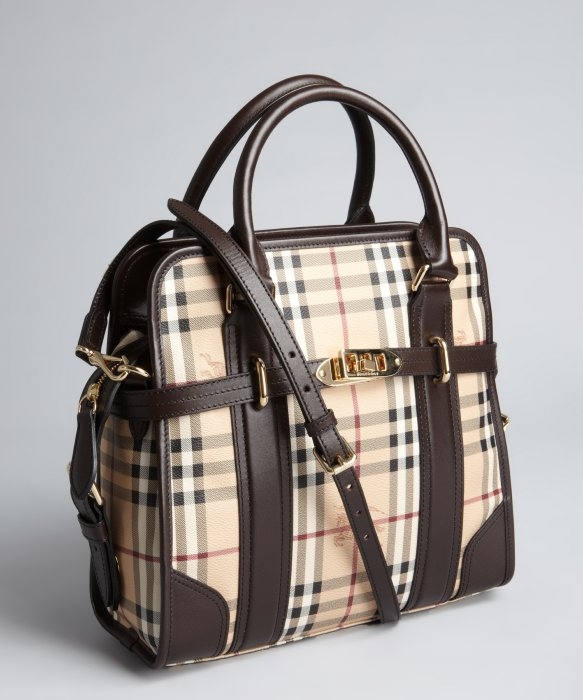 Burberry Dark Brown Leather Trimmed Nova Check Coated Canvas Side