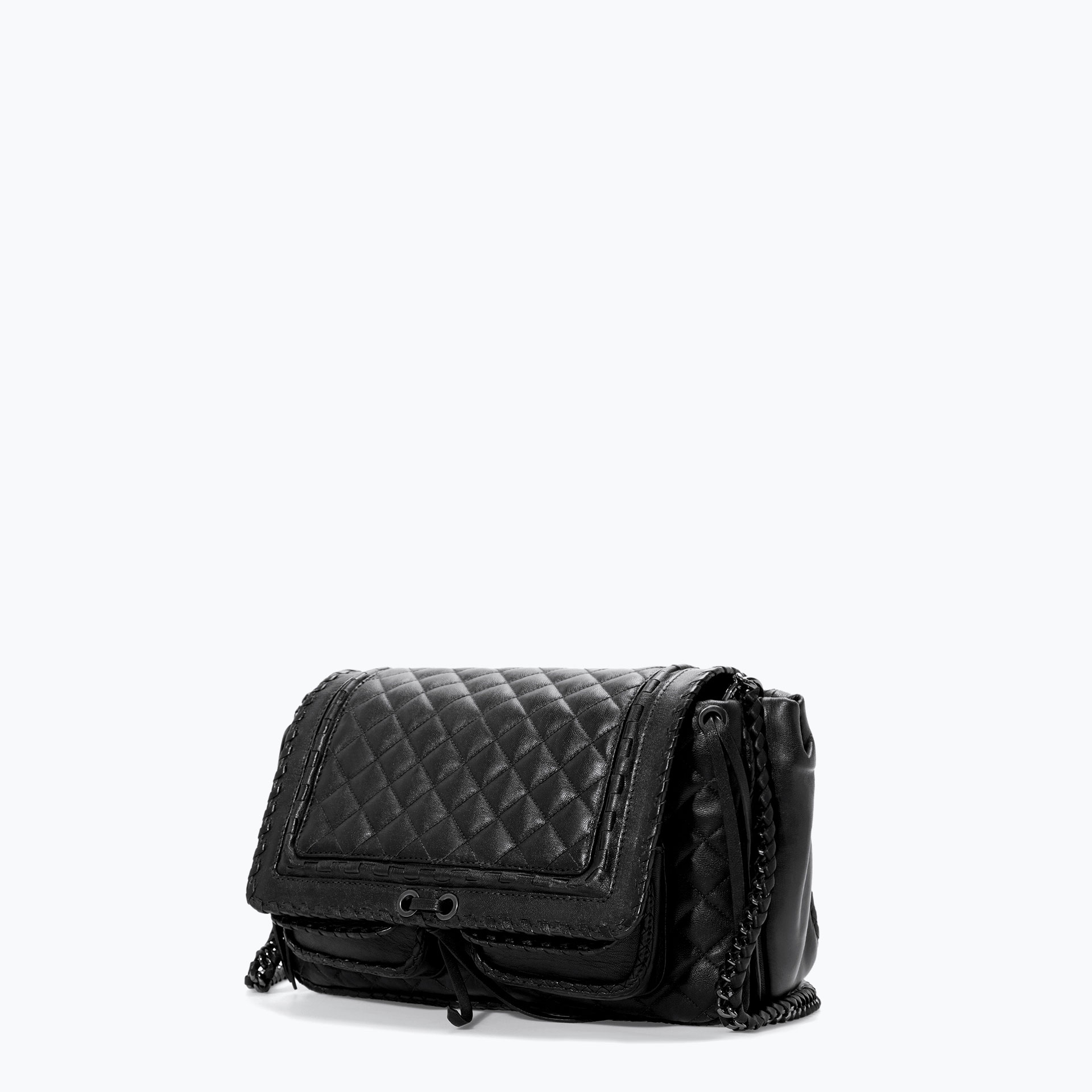 Zara Quilted Leather City Bag in Black