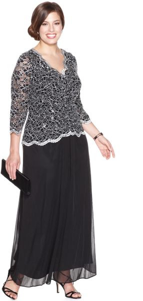 Alex Evenings Plus Size Sequin Lace Dress in Black (BlackWhite)