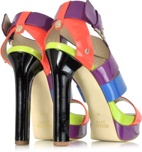 sandal versace heel eco patent jeans multi leather