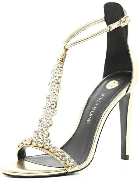 river island gold flat sandals