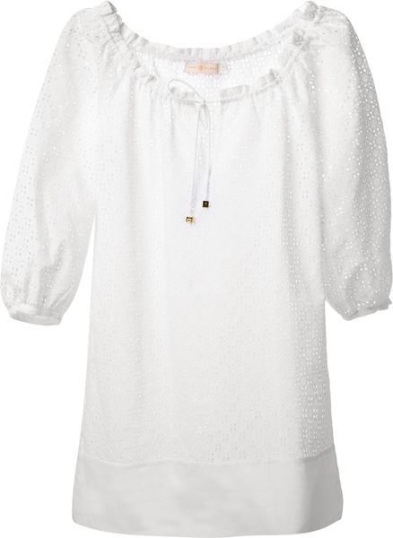Tory Burch Broderie Anglaise Tunic Blouse in White | Lyst