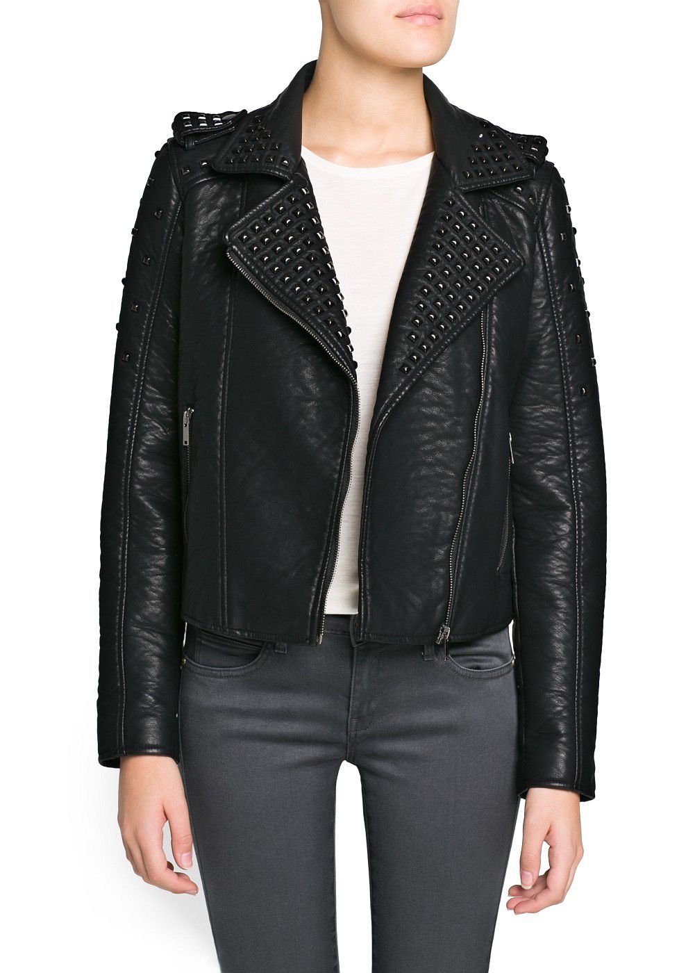 Mango Studded Biker Jacket In Black Lyst