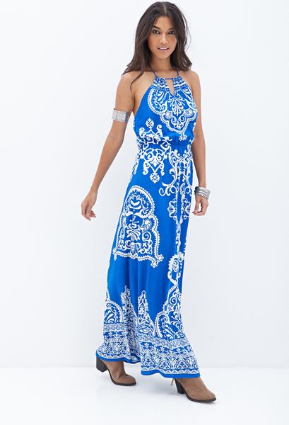 Forever 21 Baroque Print Maxi Dress in Blue (Bluewhite)