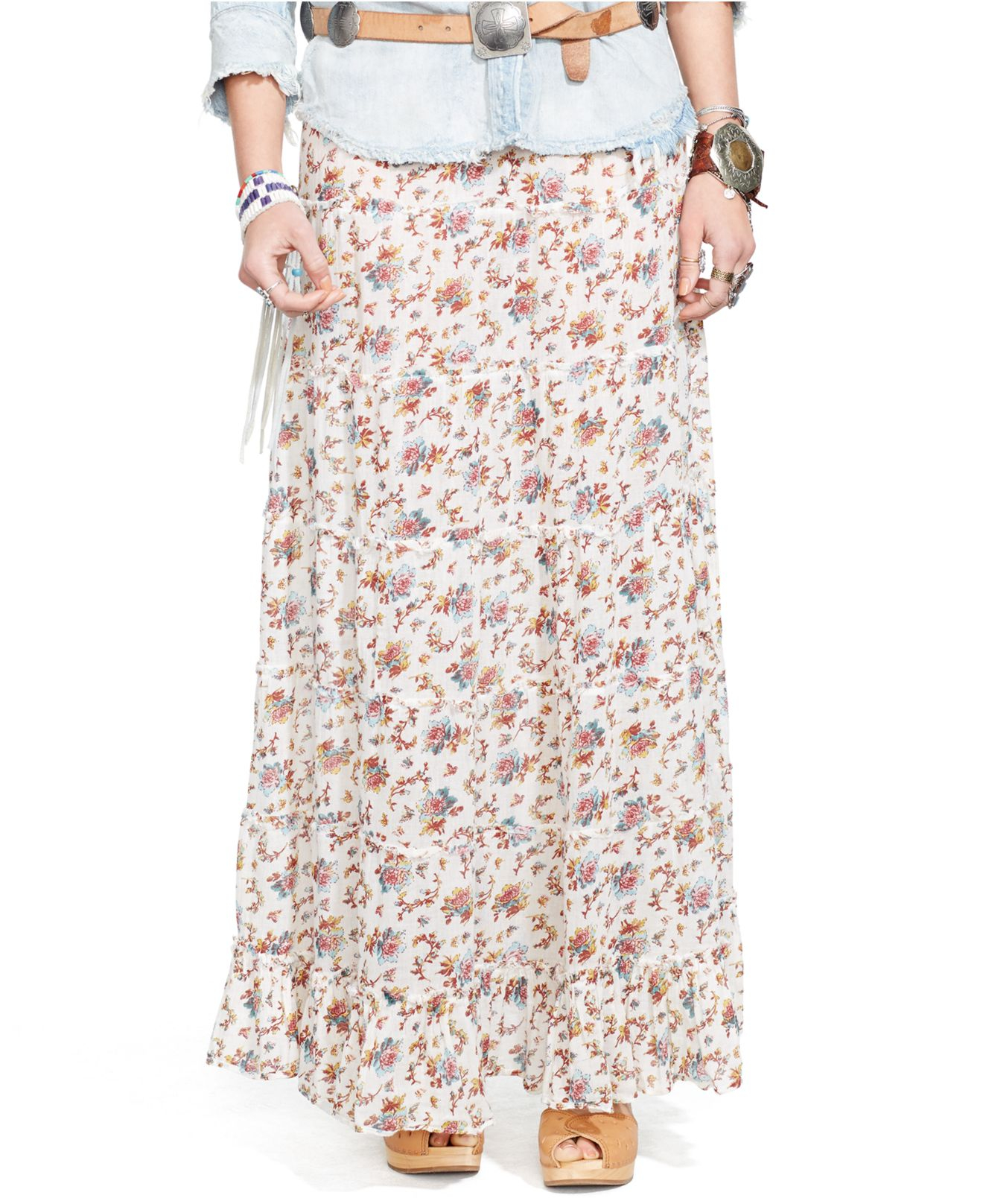 Denim Supply Ralph Lauren Floral Print Tiered Maxi Skirt In White Lyst