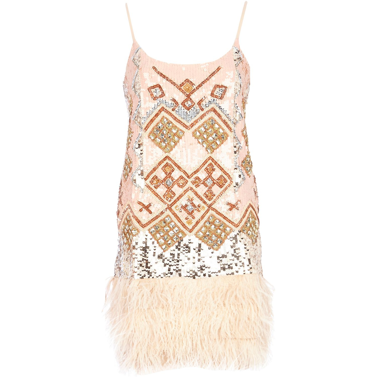 River Island Light Pink Sequin Feather Trim Cami Dress In Pink Lyst