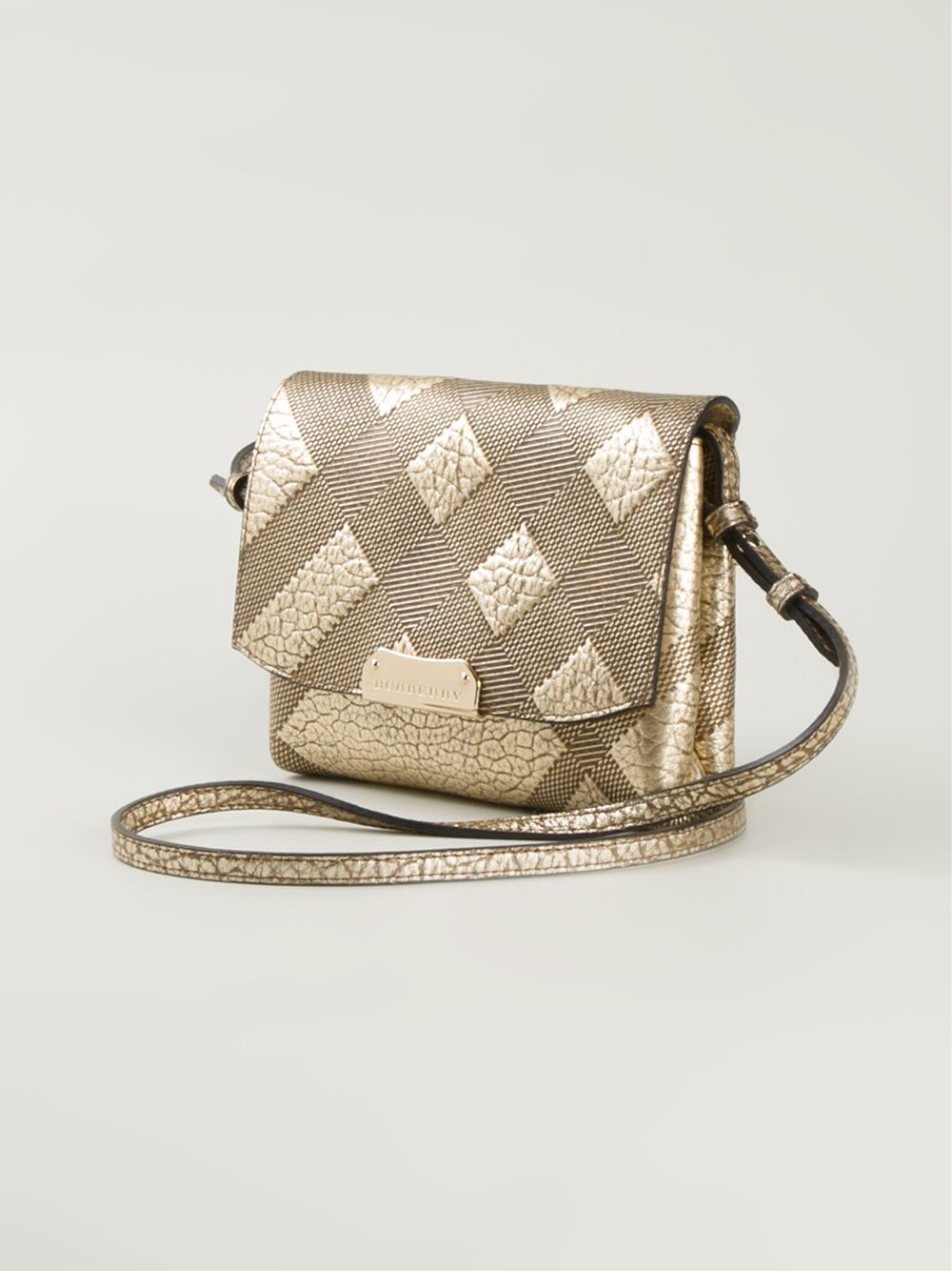 Burberry Embossed-Check Leather Cross-Body Bag in Gold (metallic) | Lyst