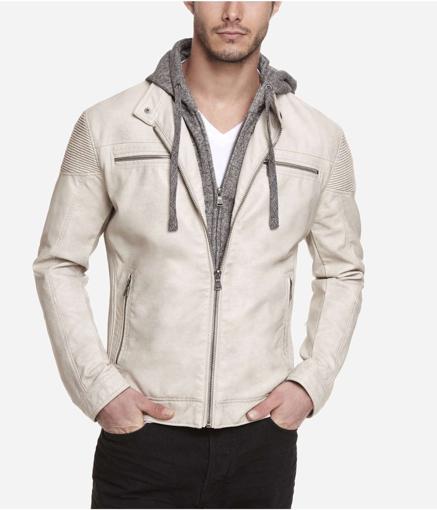 Express Ribbed Minus The Leather Hooded System Jacket in Beige for Men