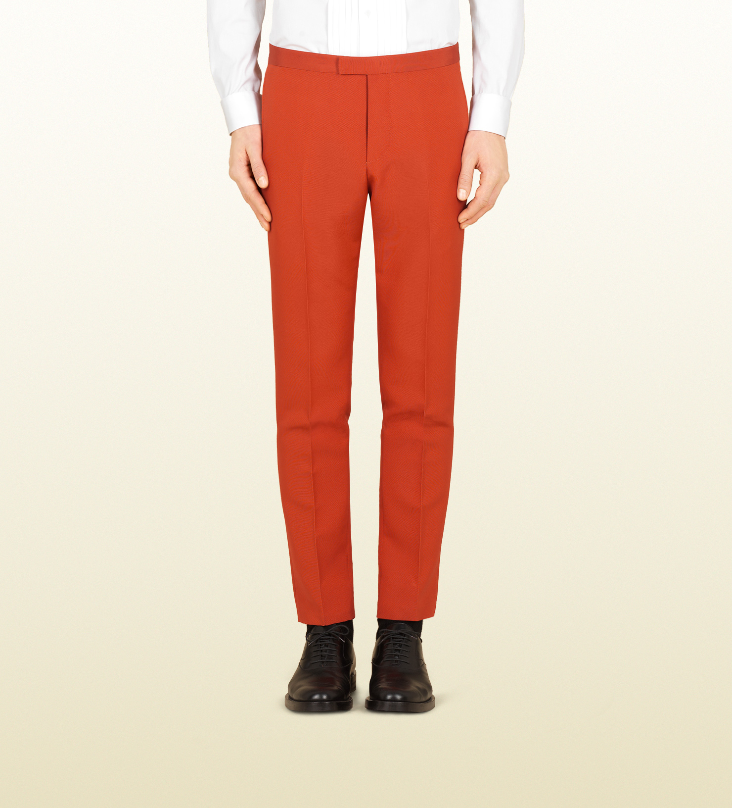 orange satin trousers