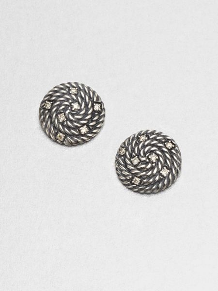 david-yurman-silver-diamond-accented-sterling-silver-button-earrings ...