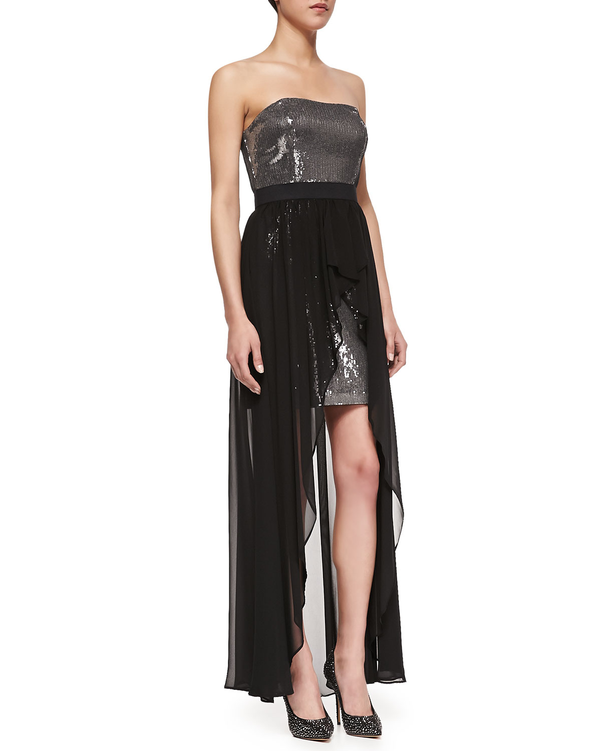 Aidan Mattox Sequined Strapless Cocktail Dress Black in Black