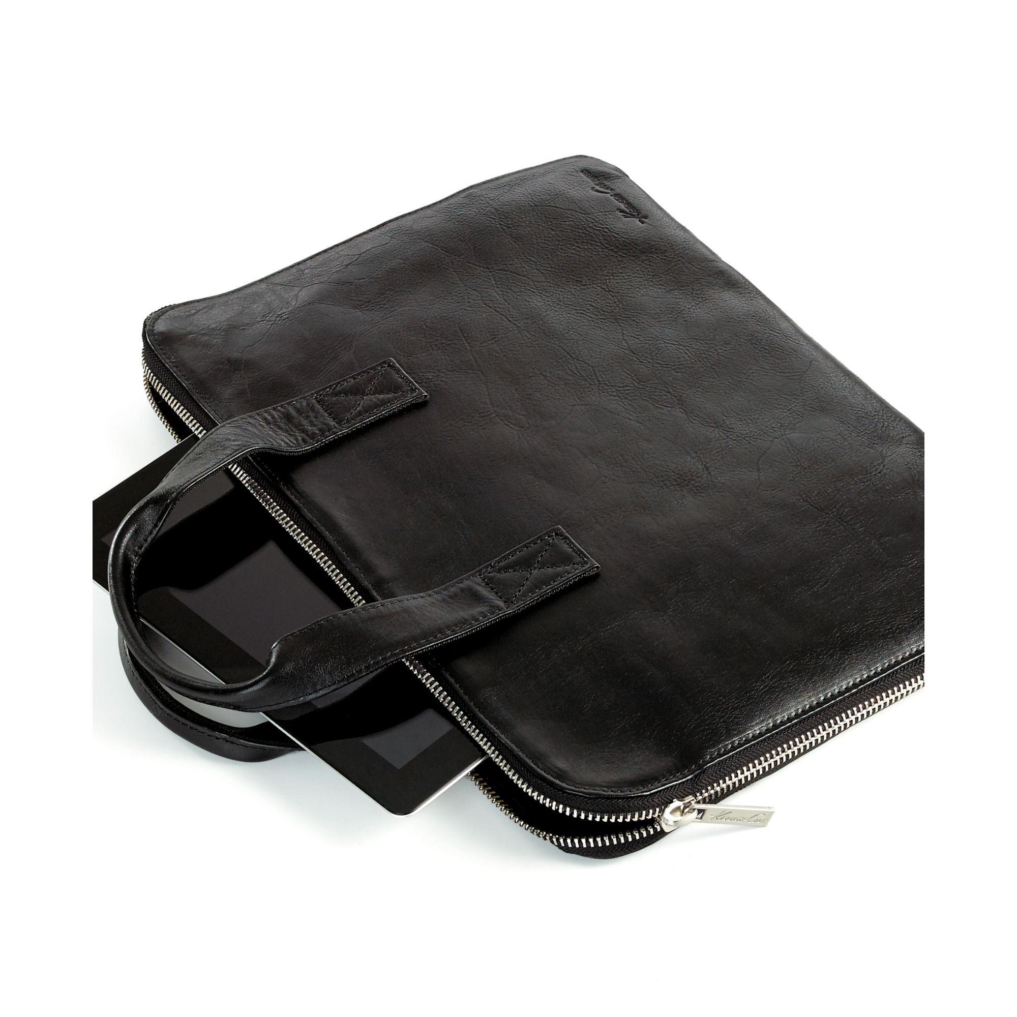 Cole New York Leather Single Gusset Briefcase in Black for Men