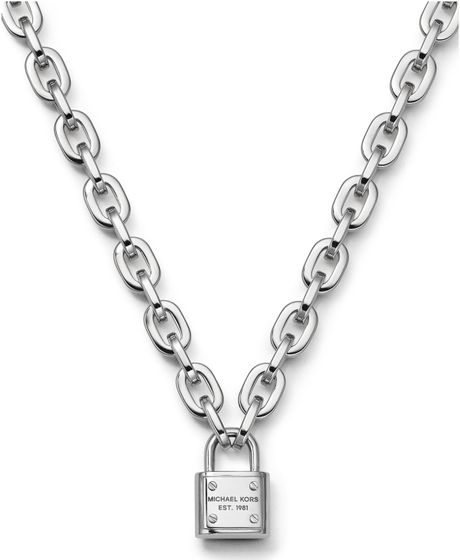 Michael Kors Padlock Toggle Necklace in Silver | Lyst