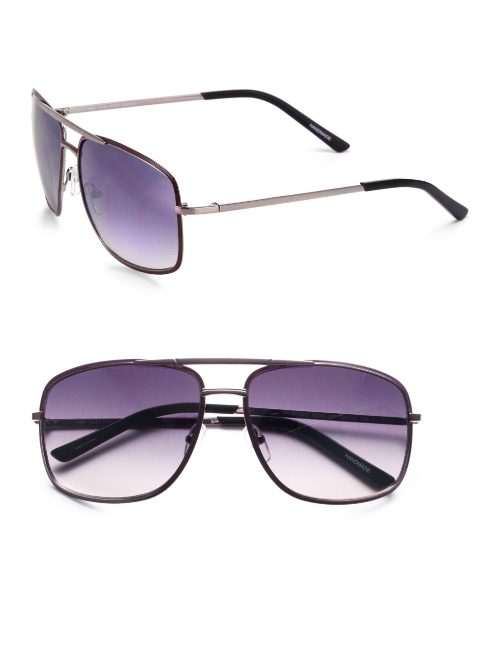 Saks Fifth Avenue Black Label Ron Metal Modified Aviator Sunglasses in