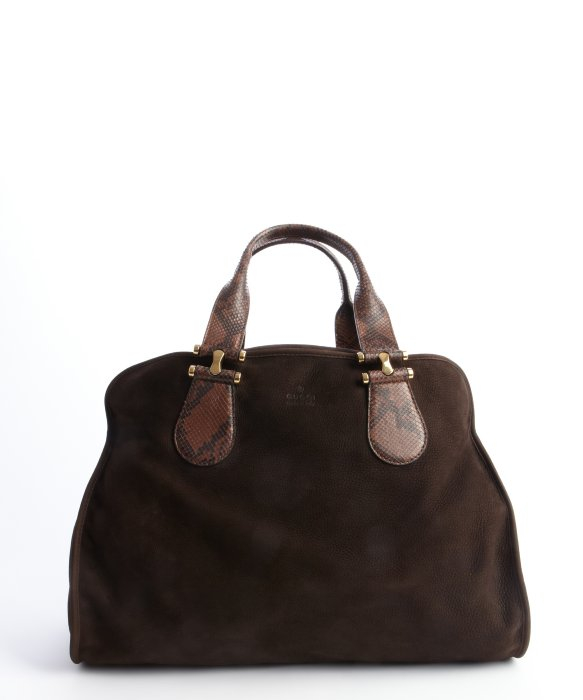 Gucci Chocolate Suede Snakeskin Handle Tote Bag in Brown (chocolate) | Lyst