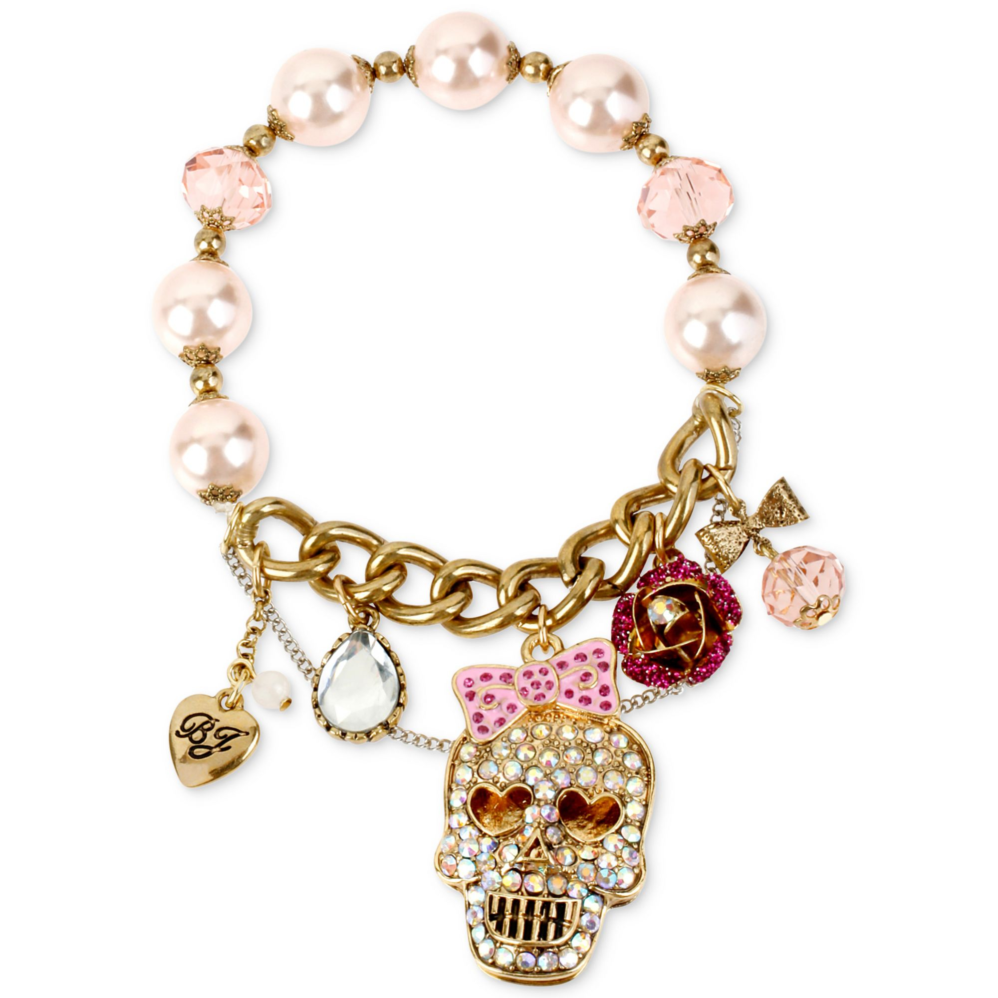 Betsey Johnson Twotone Crystal Skull Multicharm And Bead Stretch ...