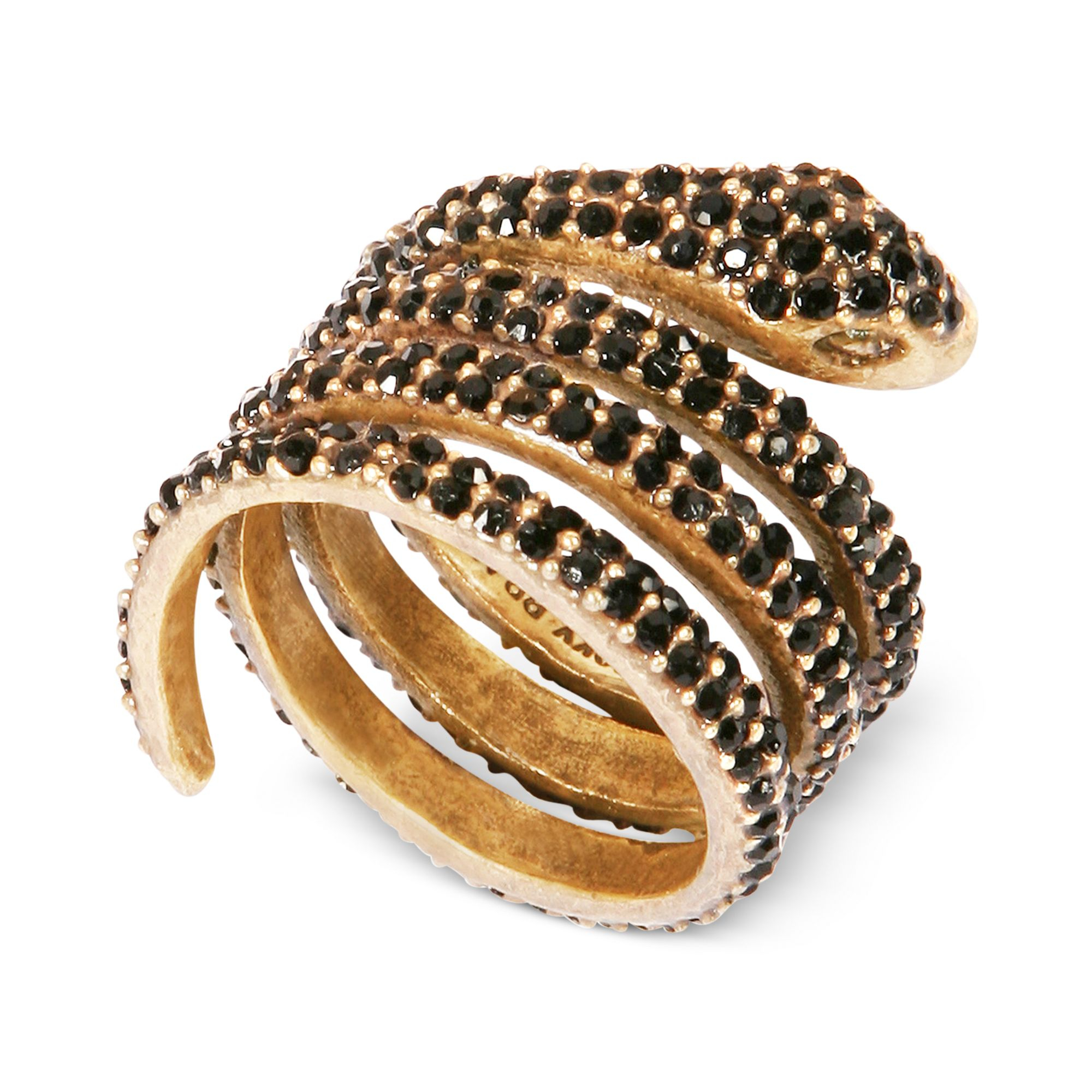 Lucky Brand Goldtone Black Crystal Coiled Snake Ring in Black (gold) Lyst