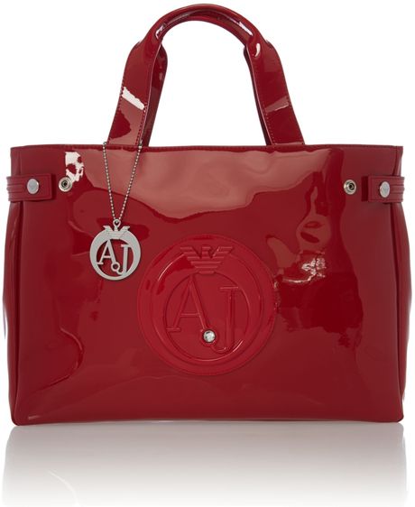 Armani Jeans Red Medium Patent Tote Bag in Red