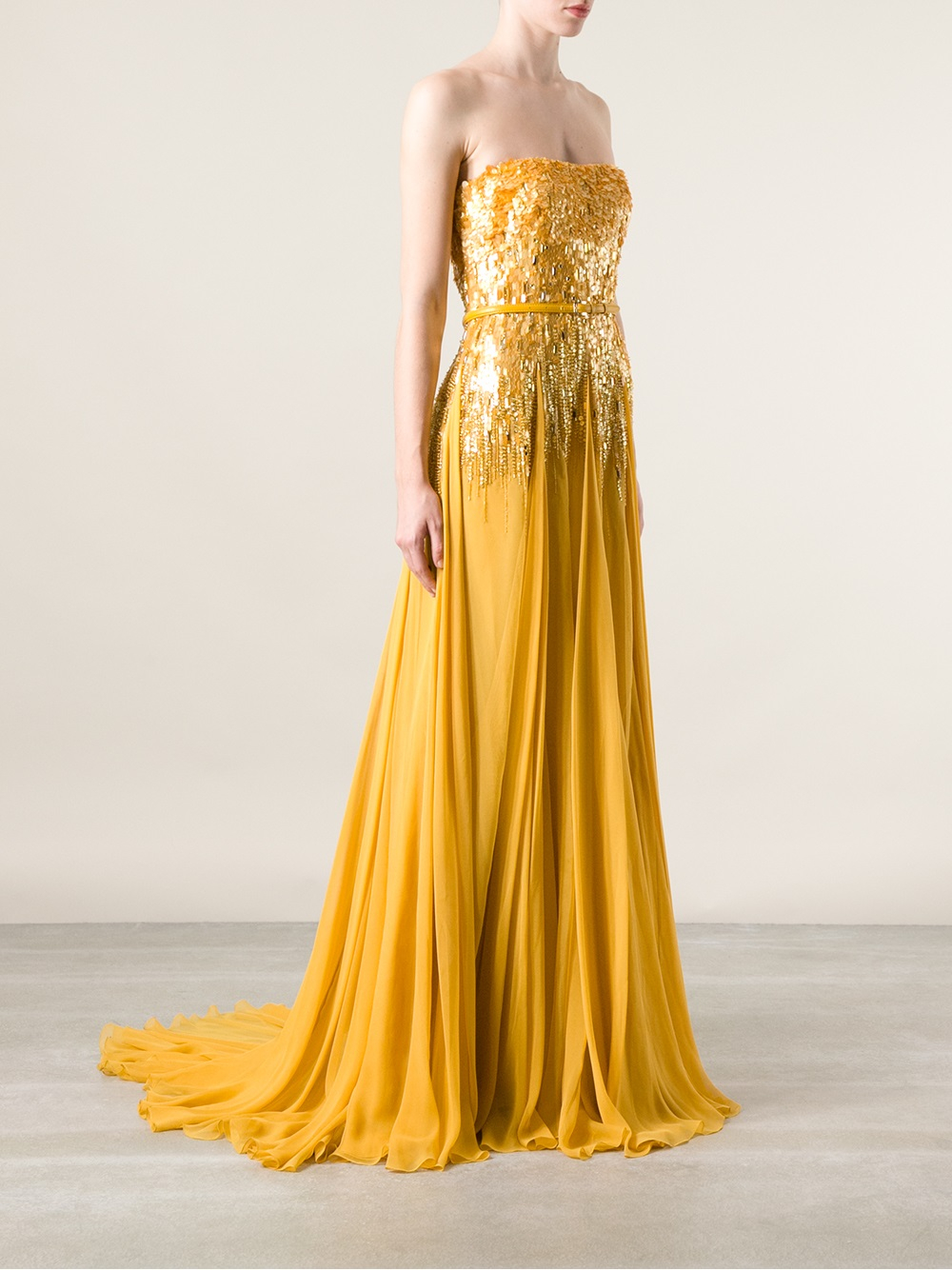 Elie Saab Sequined Evening Gown In Yellow Lyst