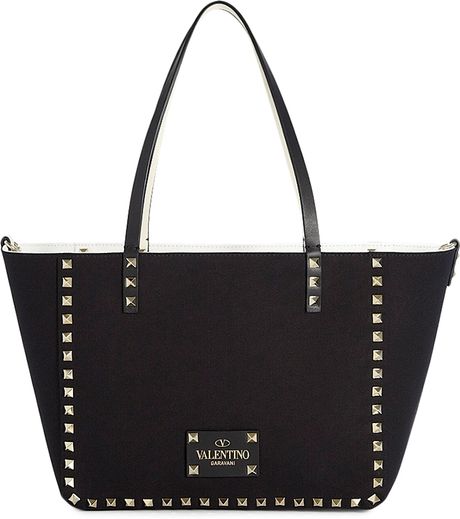 Valentino Small Canvas Reversible Tote in Black