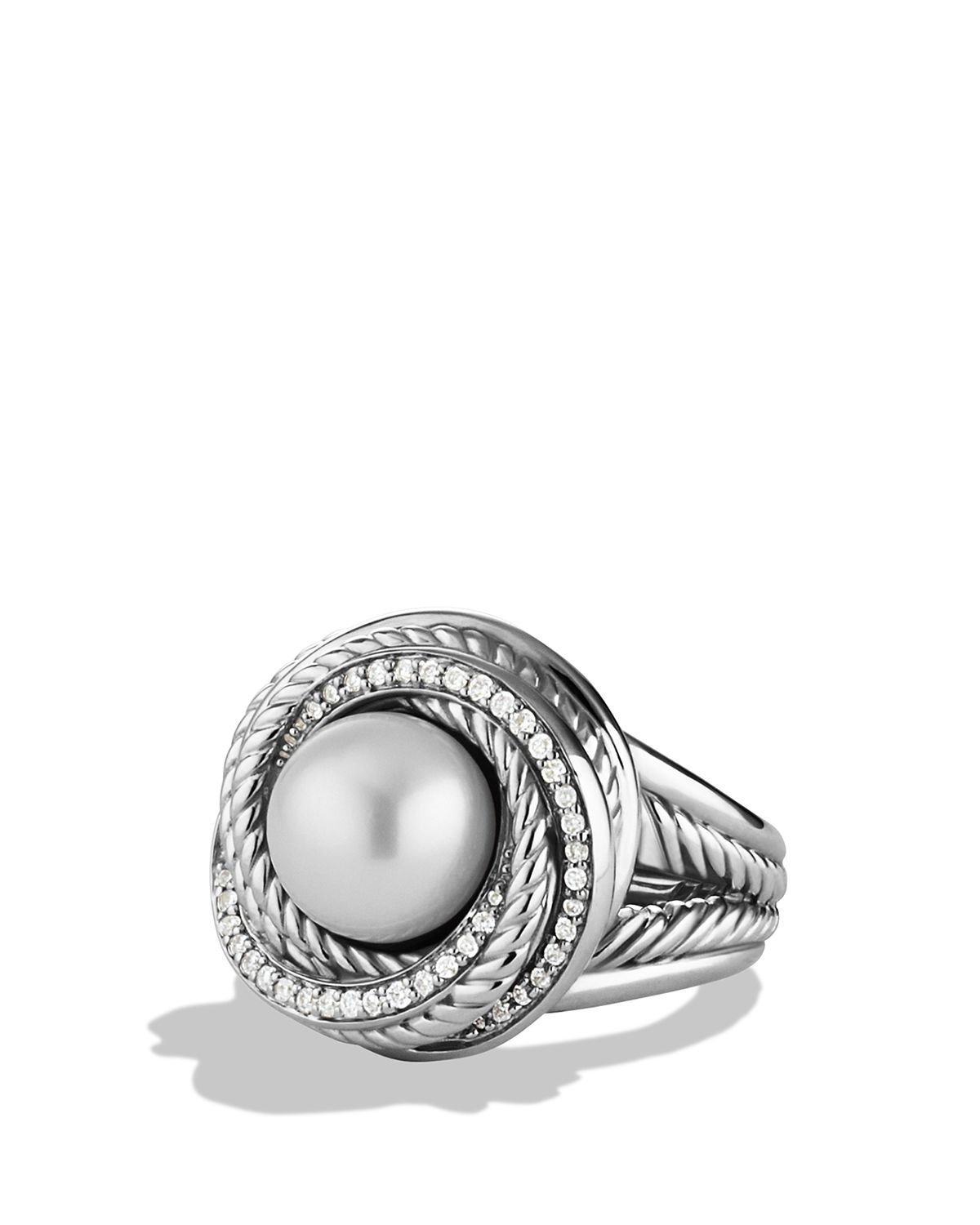 David Yurman Pearl Crossover Ring With Diamonds in Silver | Lyst