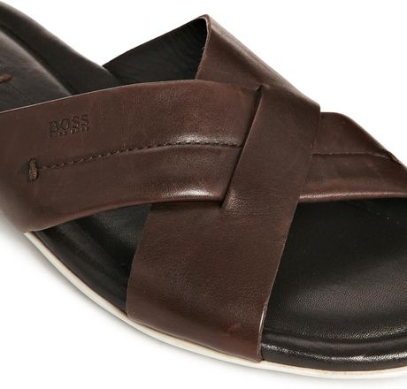 Hugo Boss Boss Black Palman Leather Sandals in Brown for Men | Lyst