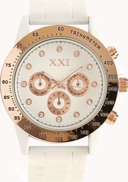 Forever 21 Rubber Chronograph Watch in White (Whitelight rose)