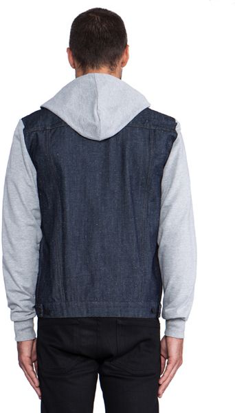 Comune Jay Heather Grey Hoodie Denim Jacket in Navy in Blue for Men