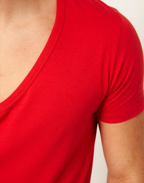 red deep v neck