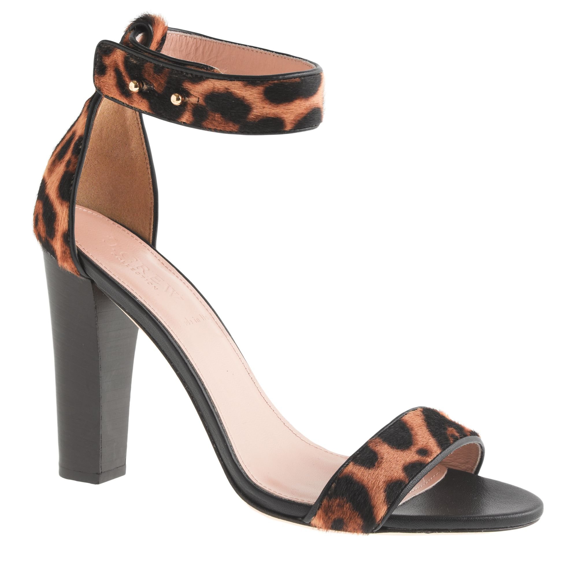 crew Collection Lanie Calf Hair Stackedheel Sandals in Animal ...