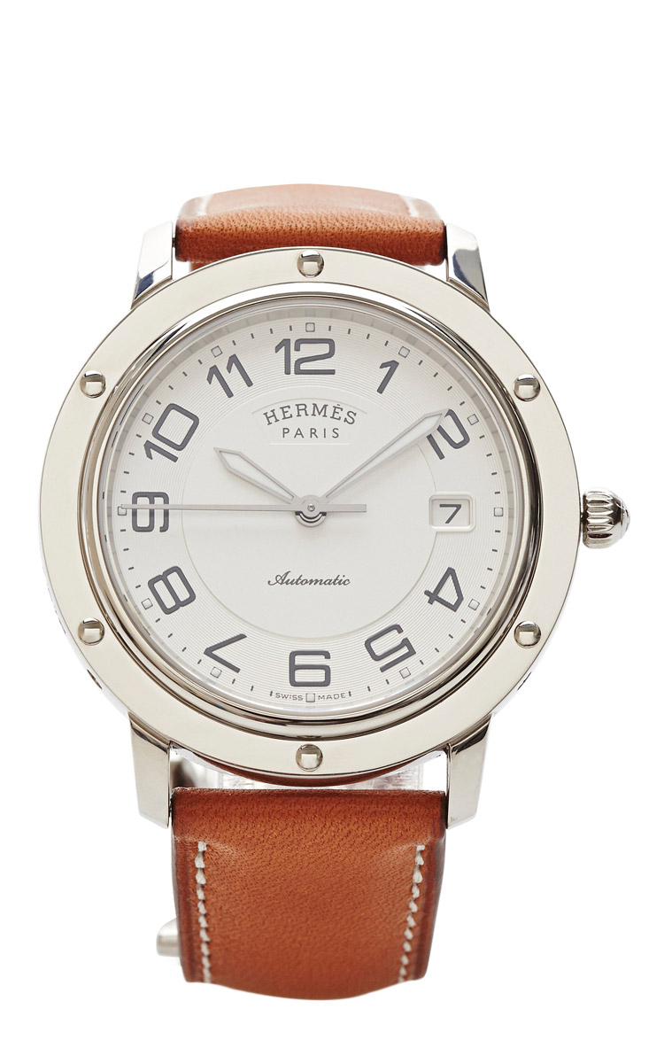 Portero Hermes Clipper Watch with Leather Band in Brown Lyst