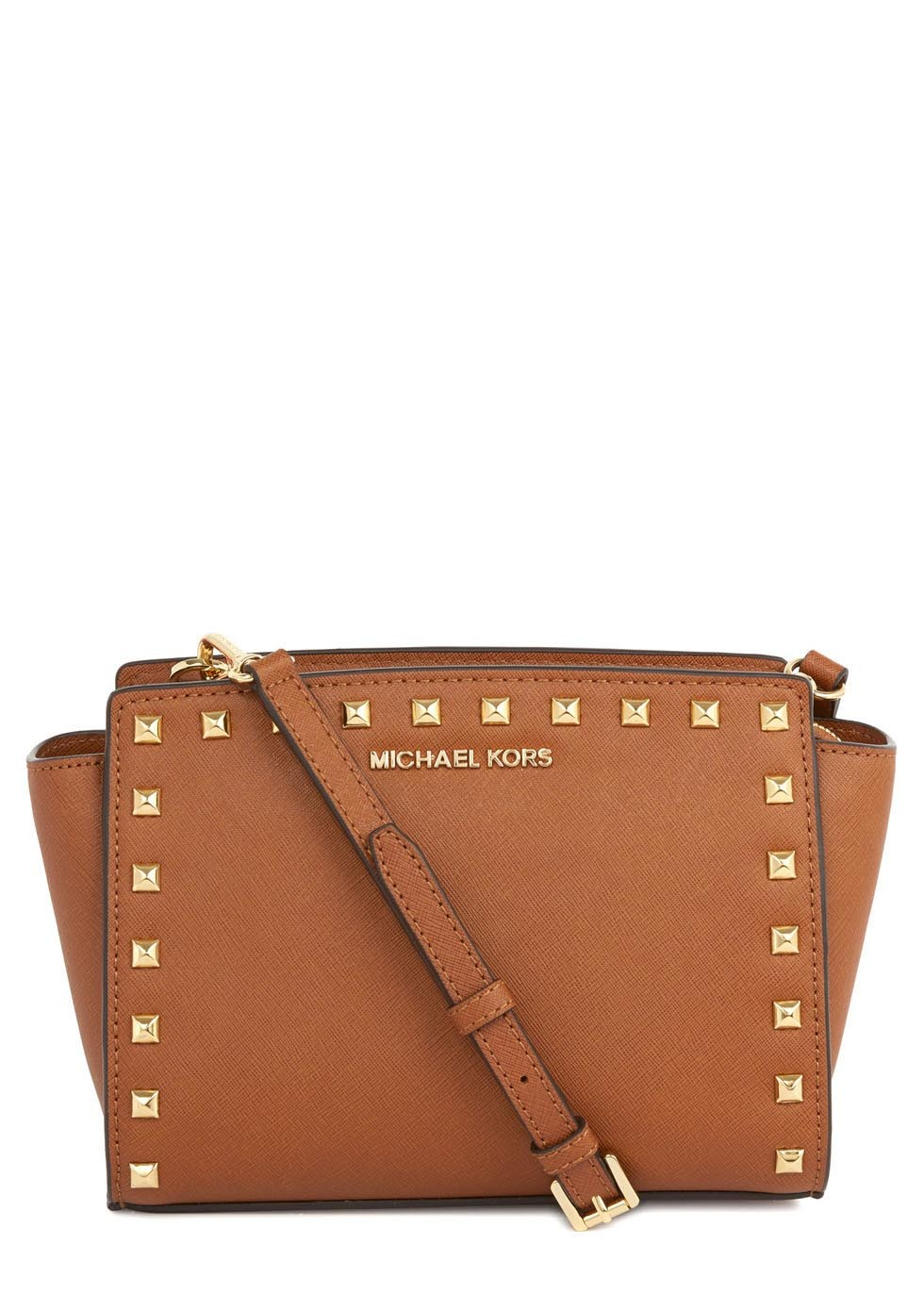 Michael Kors Selma Studded Tan Leather Crossbody Bag in Brown (Tan) | Lyst