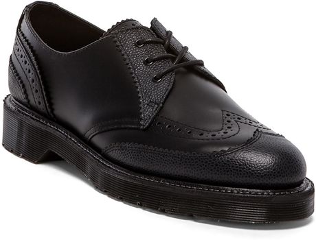 dr martens kelvin brogues in black polished smooth