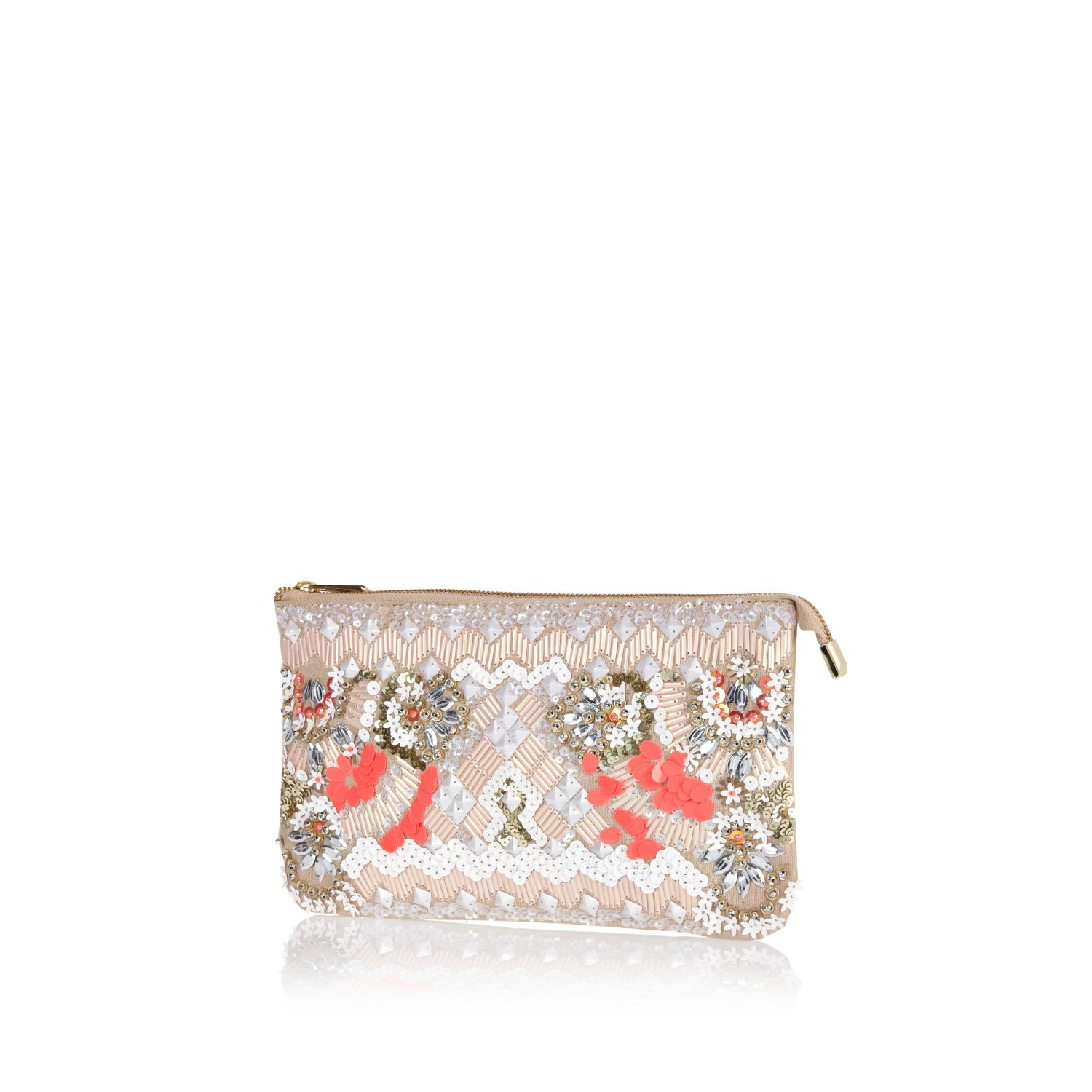 River Island Light Pink Beaded Clutch Bag in Floral (pink) | Lyst