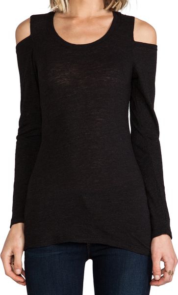 black long sleeve open shoulder top