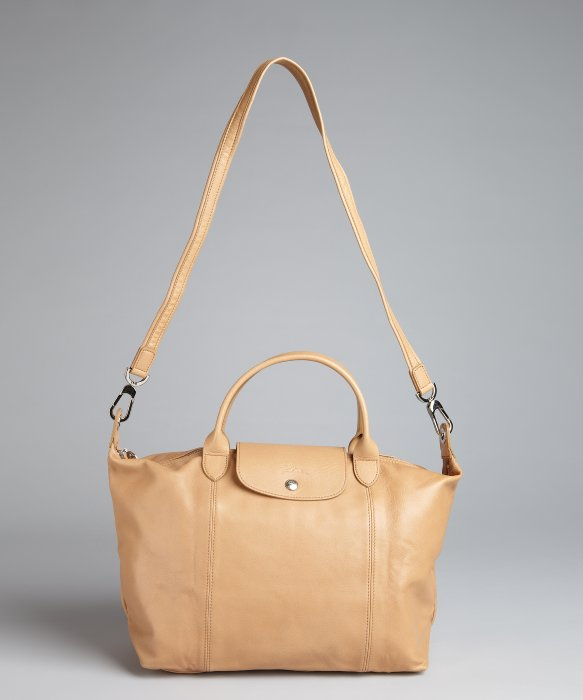 Longchamp Beige Leather Foldaway Convertible Satchel in Beige Lyst