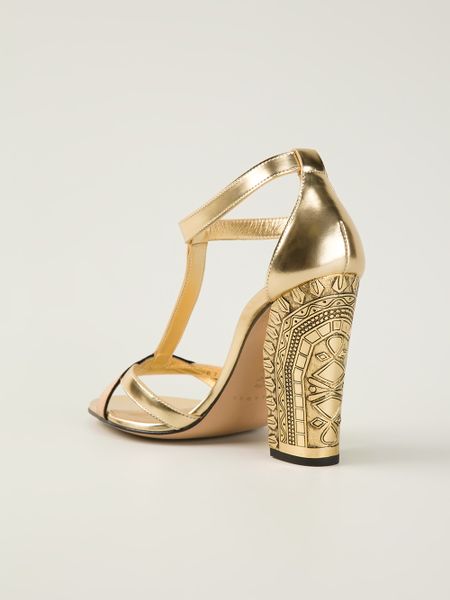 Casadei Chunky Heel Sandals in Gold (metallic) | Lyst