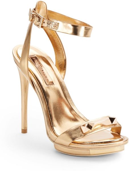 Bcbgmaxazria Freesia Metallic Leather High Heel Sandals in Gold | Lyst
